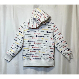 Champion Fleece Hoodie Boys Size 5 White Multi-Color Print Pullover